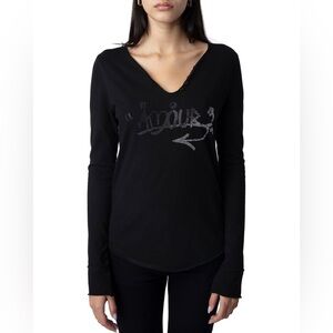 Zadig & Voltaire Noir Tunisien Amour Long Sleeve Cotton Tee Size Extra Large
